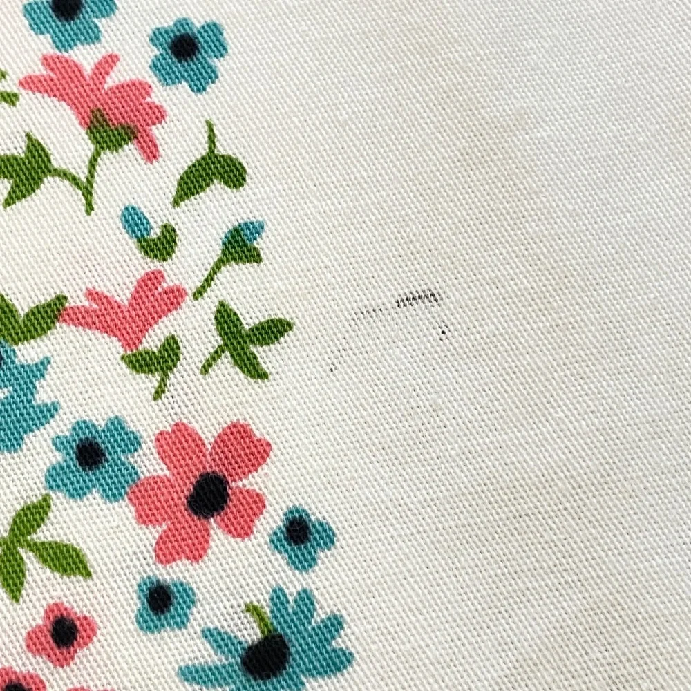 Vintage Cotton Printed MC Tablecloth Aqua Pink Black Green 52